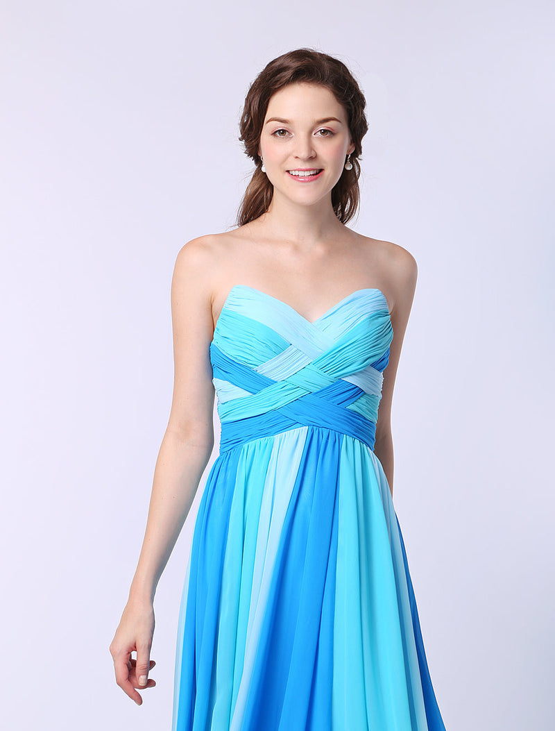 Multicolor A-line Chiffon evening dress with Sweetheart Neck Criss-Cross 