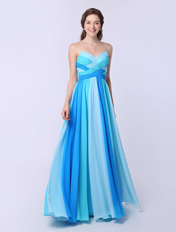 Multicolor A-line Chiffon evening dress with Sweetheart Neck Criss-Cross 