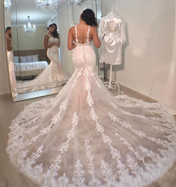 Stunning Sleeveless Mermaid Lace Wedding Dress Online-stylesnuggle