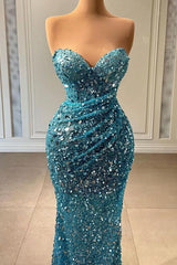 Stunning Sweetheart Blue Mermaid Prom Dress Long With Sequins Beads-stylesnuggle