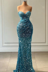 Stunning Sweetheart Blue Mermaid Prom Dress Long With Sequins Beads-stylesnuggle