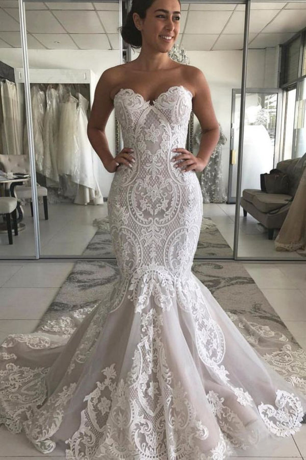 stylesnuggle.com supplies you Stunning Sweetheart Ivory Mermaid Lace Wedding Dress Online at reasonable price. Fast delivery worldwide. 