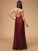 Women Evening Dress Burgundy A Line Criss Cross Lycra Spandex Formal Dinner Dresses