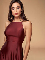 Women Evening Dress Burgundy A Line Criss Cross Lycra Spandex Formal Dinner Dresses