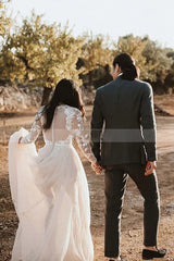 Looking for a dress in Tulle, A-line style, and Amazing Appliques,Pearls work? We meet all your need with this Classic Stylish Long Sleevess Aline Wedding Dress Chiffon Bridal Gown Floor Length.