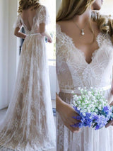 stylesnuggle offers Summer Champange V-neck Cap sleeveles Lace Beach Wedding Dress online at an affordable price from to A-line skirts. Shop for AmazingShort Sleeves wedding collections for your big day.