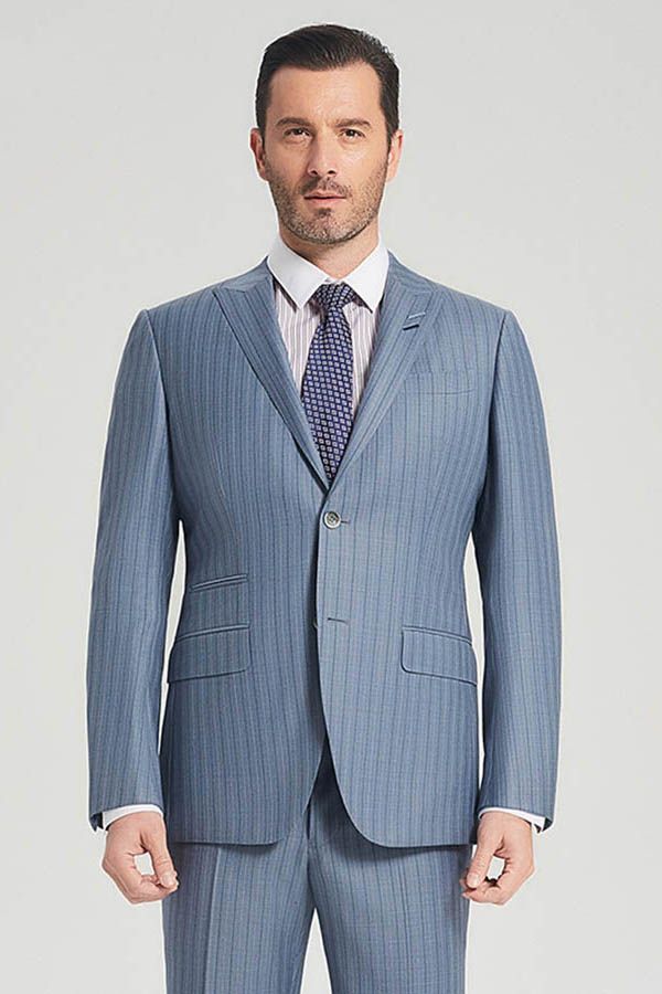 This Superior Blue Stripes Light Blue Business Mens Suits at stylesnuggle comes in all sizes for prom, wedding and business. Shop an amazing selection of Peaked Lapel Single Breasted Light Blue mens suits in cheap price.