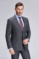 stylesnuggle made this Superior Checked Notch Lapel Two Buttons Dark Grey Suits for Business Men with rush order service. Discover the design of this Grey Plaid Single Breasted Notched Lapel mens suits cheap for prom, wedding or formal business occasion.