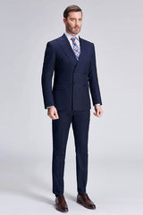 This Superior Peak Lapel Double Breasted Mens Suits, Pinstripe Dark Navy Suits for Men Formal at stylesnuggle comes in all sizes for prom, wedding and business. Shop an amazing selection of Peaked Lapel Double Breasted Dark Navy mens suits in cheap price.