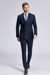 This Superior Peak Lapel Double Breasted Mens Suits, Pinstripe Dark Navy Suits for Men Formal at stylesnuggle comes in all sizes for prom, wedding and business. Shop an amazing selection of Peaked Lapel Double Breasted Dark Navy mens suits in cheap price.