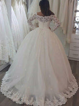 Check this Sweep Train Applique Ball Gown Off-the-Shoulder Lace Long Sleevess Wedding Dresses at stylesnuggle.com, this dress will make your guests say wow. The Off-the-shoulder bodice is thoughtfully lined, and the skirt with Appliques to provide the airy, flatter look of Lace.