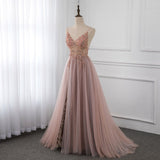 Looking for Prom Dresses, Evening Dresses, Homecoming Dresses, Bridesmaid Dresses in Tulle,  A-line style,  and Gorgeous Beading, Crystal work? stylesnuggle has all covered on this elegant Sweetheart Crystal Prom Dresses Straps Spaghetti Tulle Evening Gown Split Side.