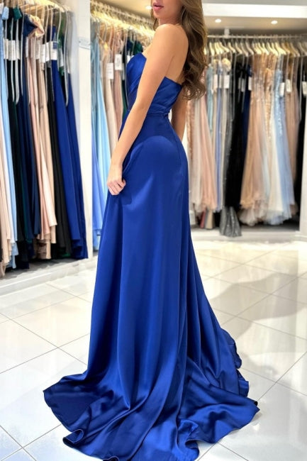 Sweetheart Fabulous Long Royal Blue Sleeveless Prom Dresses With Split Online-stylesnuggle