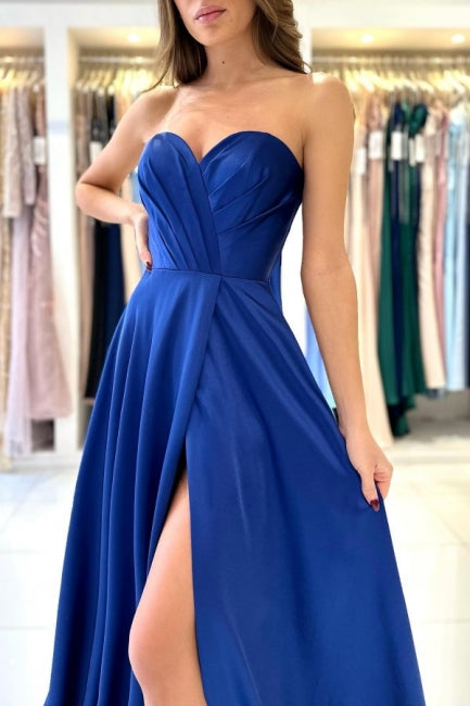 Sweetheart Fabulous Long Royal Blue Sleeveless Prom Dresses With Split Online-stylesnuggle