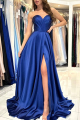 Sweetheart Fabulous Long Royal Blue Sleeveless Prom Dresses With Split Online-stylesnuggle