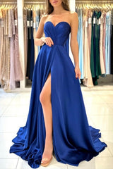 Sweetheart Fabulous Long Royal Blue Sleeveless Prom Dresses With Split Online-stylesnuggle