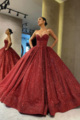 Sweetheart Sexy Ball Gown Prom Dress Sequins Red Long-stylesnuggle