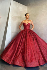 Sweetheart Sexy Ball Gown Prom Dress Sequins Red Long-stylesnuggle