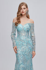 Sweetheart Strapless Lace Sequined Floor-length Long Sleeve Open Back Mermaid Prom Dress-stylesnuggle