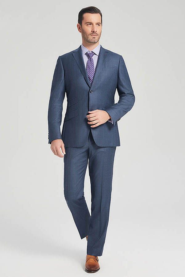 Looking for the Pricey Three Flap Pockets Navy Blue Two Buttons Superior Mens Suits for Formal online Find your Notched Lapel Single Breasted Two-piece Navy mens suits for prom, wedding and business at stylesnuggle.