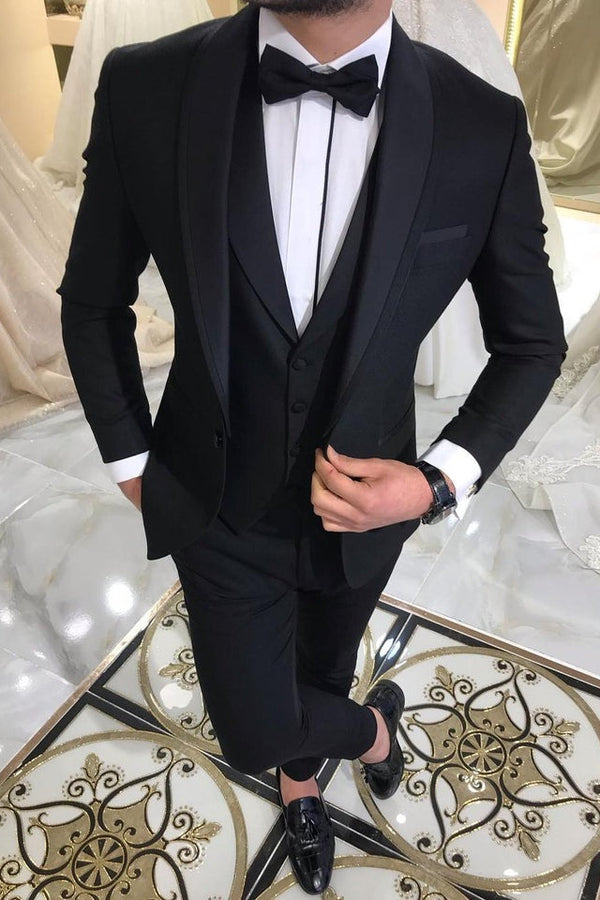 This Three-piece Black Men Suits for Groom, Shawl Lapel Wedding Tuxedos with Waistcoat at stylesnuggle comes in all sizes for prom, wedding and business. Shop an amazing selection of Shawl Lapel Single Breasted Black mens suits in cheap price.