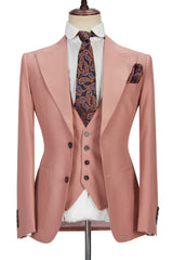 This Three-piece Coral Pink Two Buttons Peak Lapel Custom design Men Suit at stylesnuggle comes in all sizes for prom, wedding and business. Shop an amazing selection of Peaked Lapel Single Breasted Coral mens suits in cheap price.