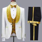 stylesnuggle is your ultimate source for Three Pieces Jacquard White Wedding Men Suit with Velvet Lapel. Our White Shawl Lapel wedding groom Men Suits come in Bespoke styles &amp; colors with high quality and free shipping.