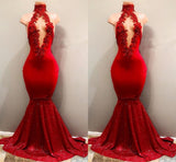 Buy Red Prom Party Gowns with Bellbella prom dress designer? We offers high quality discount Trendy Mermaid Red Lace High Neck Prom Party Gowns| Red Prom Party Gowns that could be custom madein all sizes and colors. 