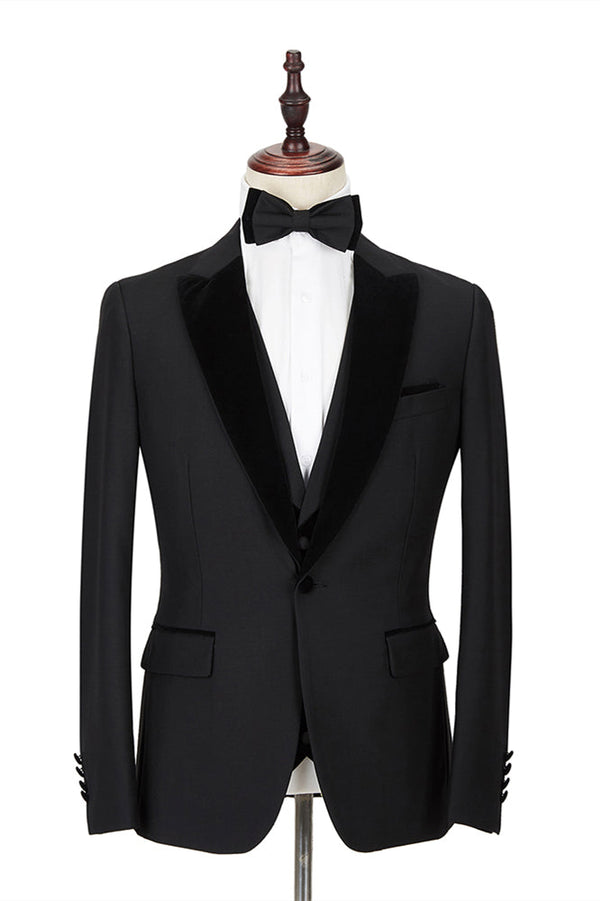 This Two-piece Velvet Peak Lapel Well-cut Black Groom's Wedding Suit Tuxedos at stylesnuggle comes in all sizes for prom, wedding and business. Shop an amazing selection of Peaked Lapel Single Breasted Black mens suits in cheap price.