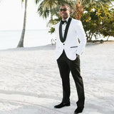 stylesnuggle made this Two Pieces White Shawl Lapel Wedding Men Suit with rush order service. Discover the design of this White Solid Shawl Lapel Single Breasted mens suits cheap for prom, wedding or formal business occasion.