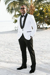 stylesnuggle made this Two Pieces White Shawl Lapel Wedding Men Suit with rush order service. Discover the design of this White Solid Shawl Lapel Single Breasted mens suits cheap for prom, wedding or formal business occasion.