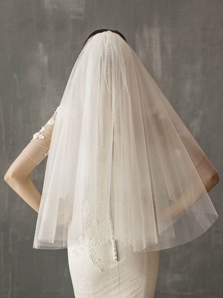 Two Tier Tulle Cut Edge Drop Wedding Veil-stylesnuggle