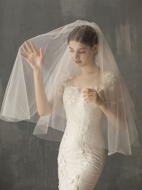 Two Tier Tulle Cut Edge Drop Wedding Veil-stylesnuggle