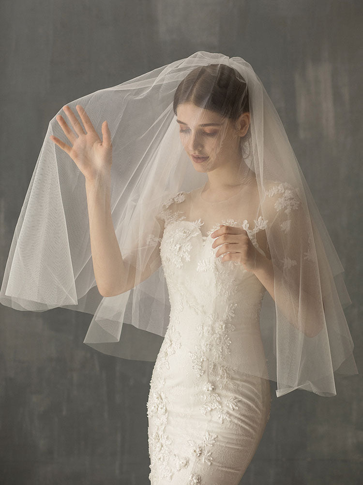 Two Tier Tulle Cut Edge Drop Wedding Veil-stylesnuggle