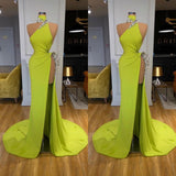 Unique Ginger yellow Triangle Neck Sexy high side-cut Long Evening Dress-stylesnuggle