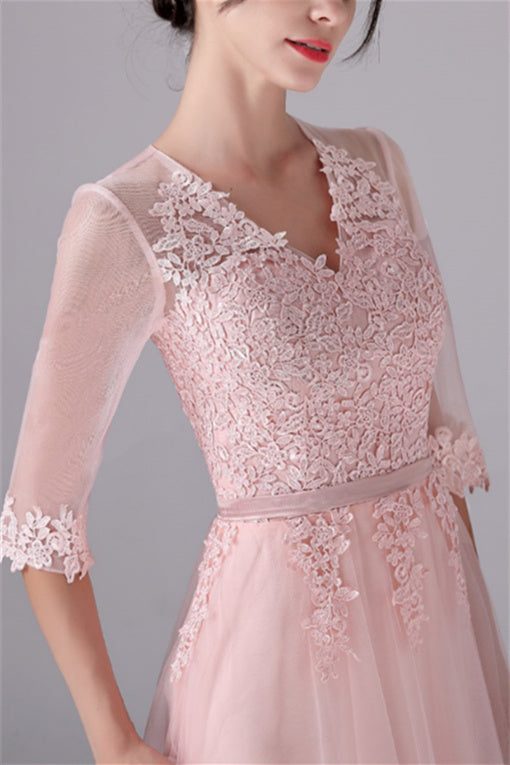 V-neck A-Line Floor Length Long sleeves Lace mother's dress-stylesnuggle