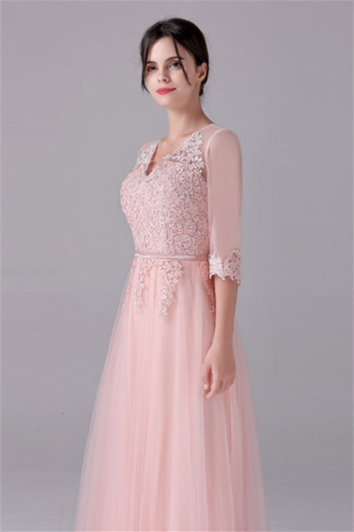 V-neck A-Line Floor Length Long sleeves Lace mother's dress-stylesnuggle