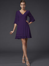 A-Line Charming V-neck 1/2 Sleeves Beading Short Chiffon Bridesmaid Dresses