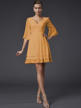 A-Line Charming V-neck 1/2 Sleeves Beading Short Chiffon Bridesmaid Dresses