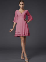 A-Line Charming V-neck 1/2 Sleeves Beading Short Chiffon Bridesmaid Dresses