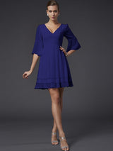 A-Line Charming V-neck 1/2 Sleeves Beading Short Chiffon Bridesmaid Dresses