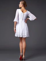 A-Line Charming V-neck 1/2 Sleeves Beading Short Chiffon Bridesmaid Dresses