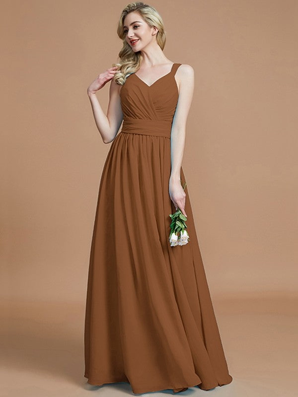 A-Line Charming V-neck Chiffon Sleeveless Bridesmaid Dresses