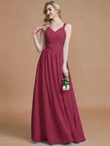 A-Line Charming V-neck Chiffon Sleeveless Bridesmaid Dresses