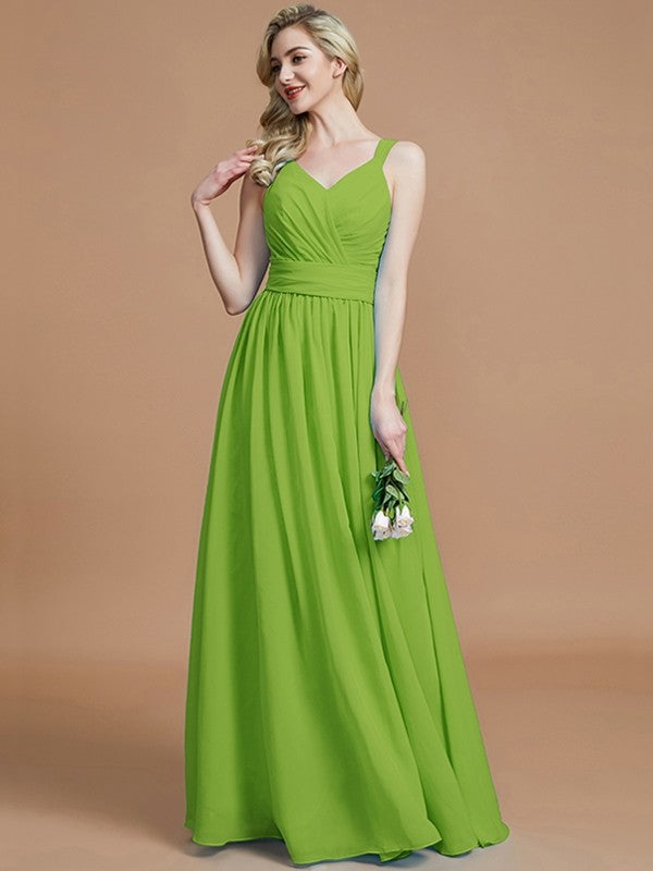 A-Line Charming V-neck Chiffon Sleeveless Bridesmaid Dresses