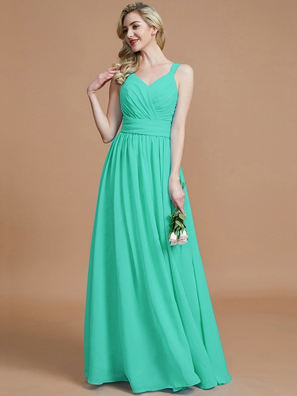 A-Line Charming V-neck Chiffon Sleeveless Bridesmaid Dresses