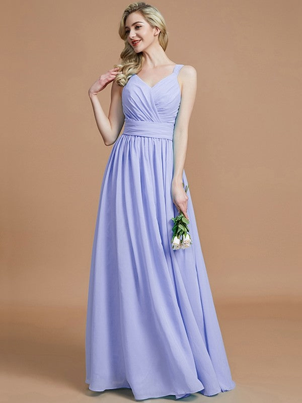 A-Line Charming V-neck Chiffon Sleeveless Bridesmaid Dresses