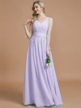 A-Line Charming V-neck Chiffon Sleeveless Bridesmaid Dresses