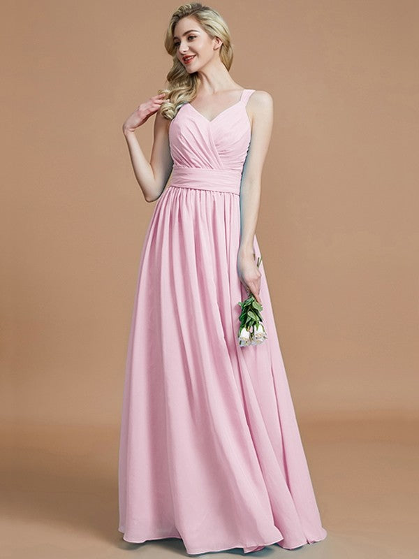 A-Line Charming V-neck Chiffon Sleeveless Bridesmaid Dresses