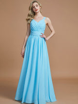 A-Line Charming V-neck Chiffon Sleeveless Bridesmaid Dresses